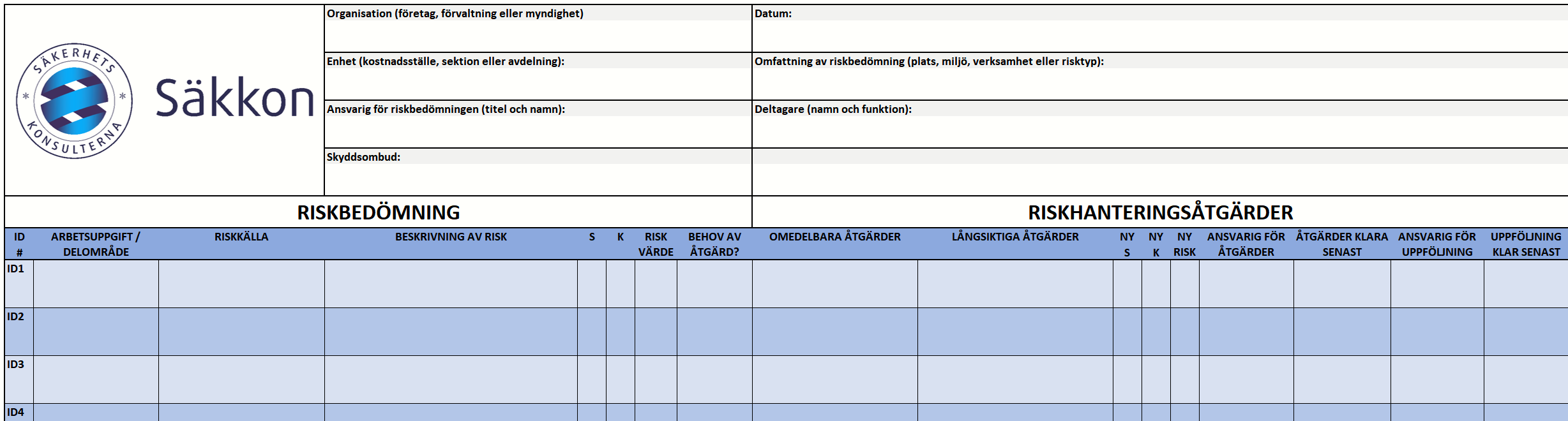 Riskregister med handlingsplan